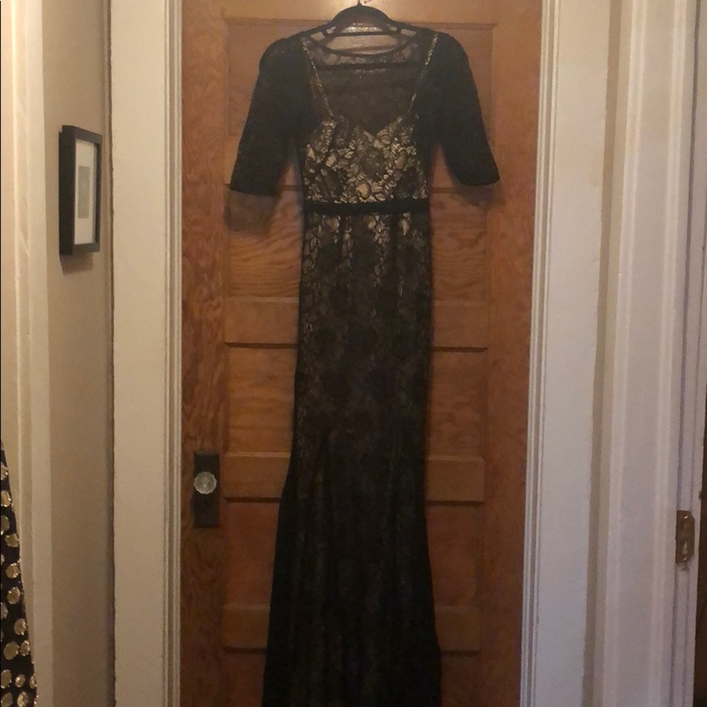 Theia black and nude ball gown